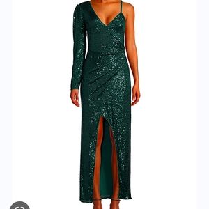 BCBG maxazria one-sleeve ruched sequin dress